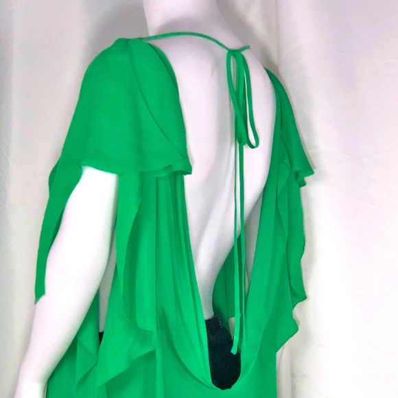 Halston Heritage Green Silk Tie & Open Back Blouse - Picture 13 of 15